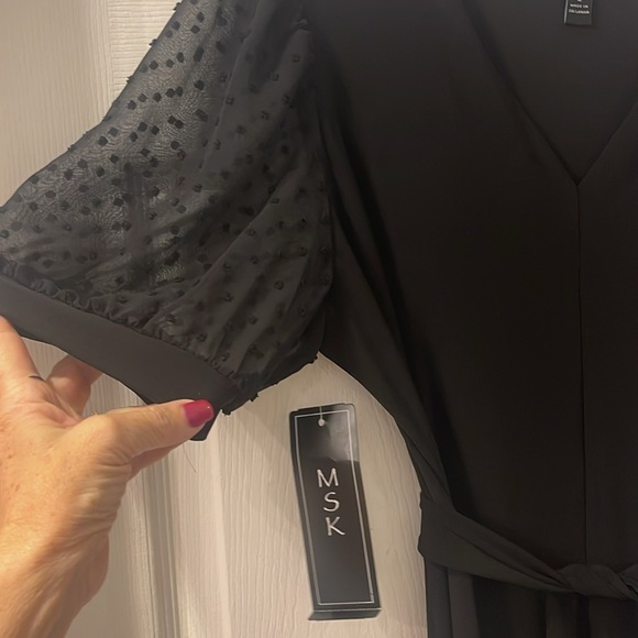 NWT, MSK black dress, large, lined, sheer dot sleeves - Picture 3 of 7